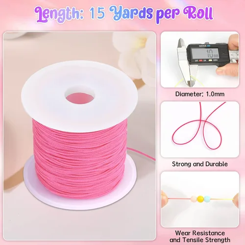 Vista 4 de Selizo 12 rollos de hilo de nailon para pulseras, cordón de nailon para nudos chinos para hacer joyas, hilo de cuentas de nailon para Kumihimo