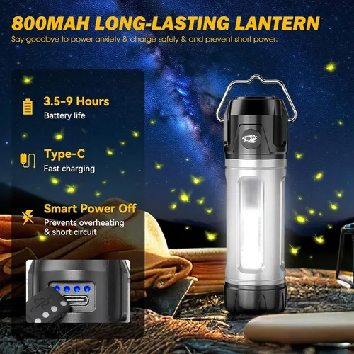 Vista 5 de Linterna magnética recargable con soporte y gancho, luz de campamento regulable con 3 colores, mini luz de trabajo LED estroboscópica SOS, luces