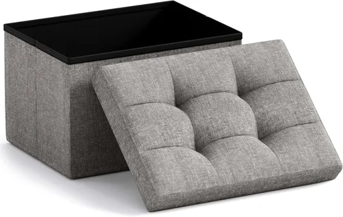 Vista 19 de Ornavo Home Otomana de almacenamiento pequeño, plegable, rectangular, de lino, otomana, para sala de estar, dormitorio, oficina en casa, dormitorio