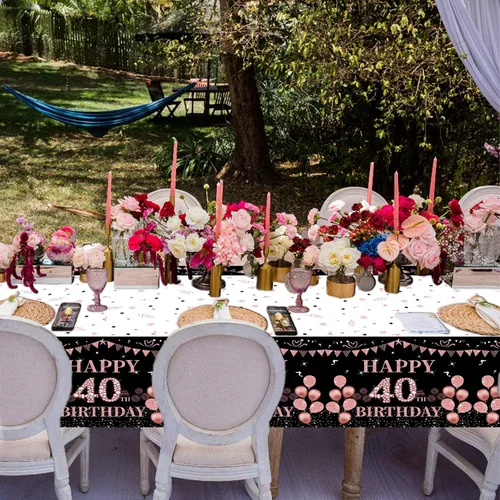 Vista 5 de Mantel de cumpleaños número 40, 3 piezas, 54 x 108 pulgadas, color negro