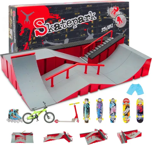 Kits de parque de patinaje de dedo (9 en 1), juego de rampa para monopatín de dedo con 5 diapasones, monopatín de dedo, bicicleta de dedo, patinetas