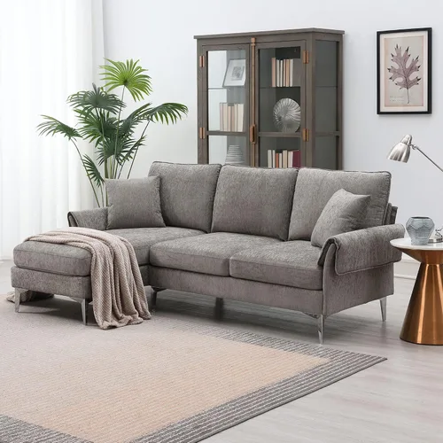 Sofá modular convertible moderno, sofá modular de felpilla de 84 pulgadas en forma de L con diván reversible para sala de estar, apartamento (gris