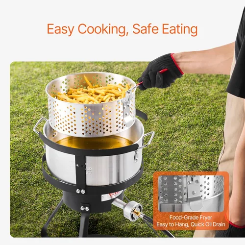 Vista 4 de VEVOR Freidora de Pescado y Alitas de 10 Qt, Kit de Freidora de Pescado de Propano de Aluminio, Freidora Profunda para Exteriores Olla para Mariscos