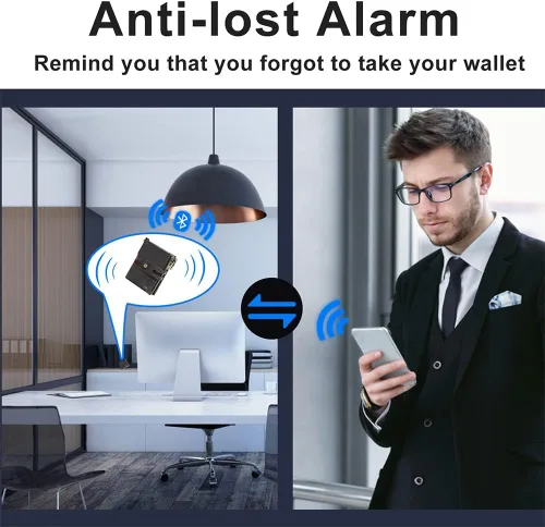 Vista 2 de Smart Bluetooth cadena carteras para hombres de cuero genuino cartera tarjeta de crédito con bolsillo moneda, Negro