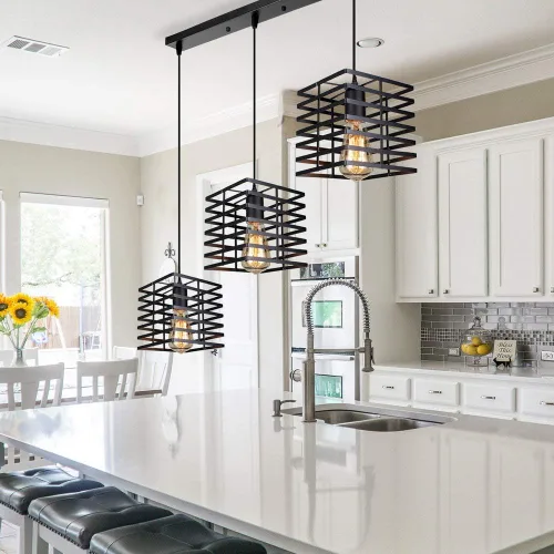 Vista 2 de Vintage Industrial Style Adjustable Hanging Light Fixture for Café, Loft, Conference Room, Hotel - Elegant Metal Cage Design(D2)