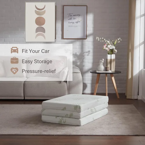 Vista 36 de SINWEEK Colchón plegable de espuma viscoelástica, cubrecolchón plegable de 4 pulgadas, cama de invitados certificada CertiPUR-US con funda