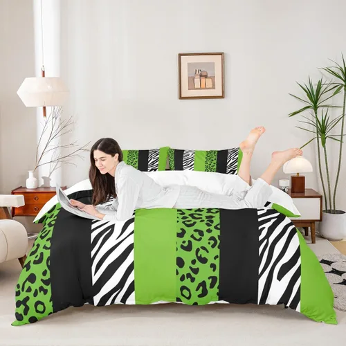Vista 27 de Juego de funda de edredón para niños con estampado de leopardo, tamaño individual, juego de ropa de cama de moda de piel de guepardo abstracto