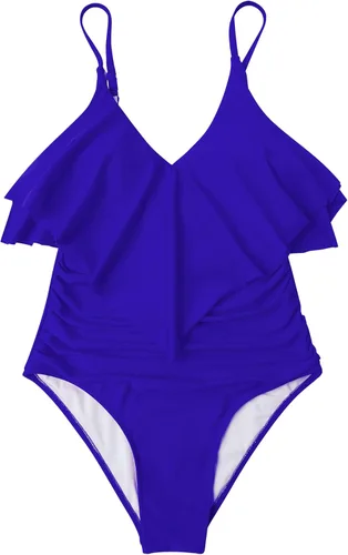 Vista 4 de SUUKSESS Trajes de baño de una pieza con volantes para mujer, fruncidos con control de abdomen