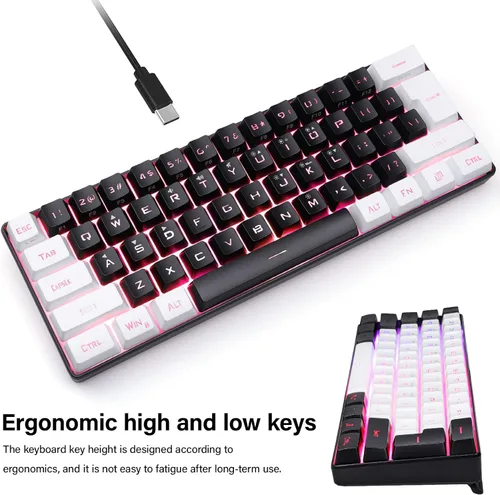 Vista 4 de Teclado para juegos 60 con cable mini teclado retroiluminado RGB mini compacto impermeable mini teclado compacto de 61 teclas para jugadores