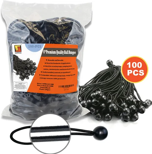 Vista 7 de Wellmax - Paquete de 100 cuerdas elásticas de bolas de 6 pulgadas – Resistentes, versátiles y construidas para durar, ideales para camping, amarres