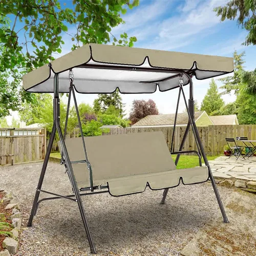 Vista 4 de Juego de cubierta superior impermeable para patio, cubierta superior de repuesto + funda de cojín para columpio para patio, columpio, jardín, Beige