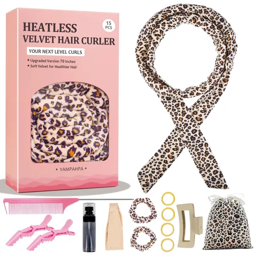 Vista 13 de Rizos sin Calor con Diadema para la Noche, 70'' Rizadores de Cabello sin Calor para Cabello Mediano a Largo, Negro