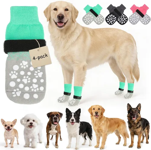 Vista 13 de BINGPET Calcetines antideslizantes de doble cara para perros con correas ajustables para pavimento caliente y suelos de madera dura