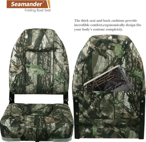 Vista 4 de Seamander Asientos de barco de pesca de respaldo alto,asientos plegables de camuflaje para barcos