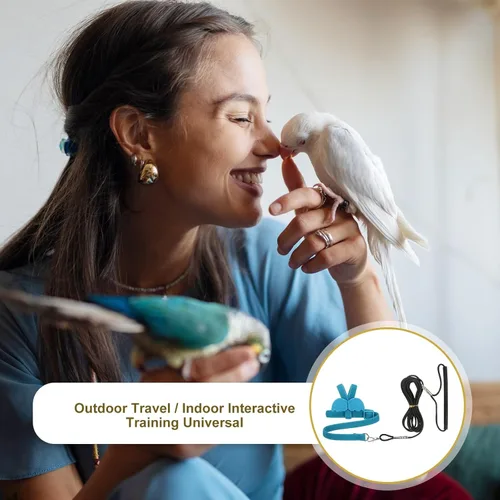 Vista 6 de Correa de arnés para pájaros, arnés y correa con linda ala, (azul, XS)