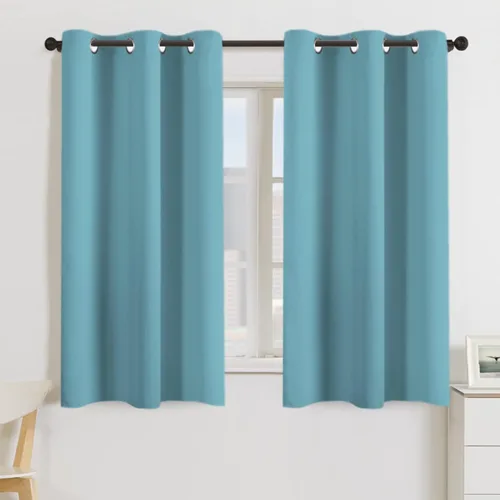 Turquoize Cortinas opacas color aguamarina para dormitorio, 54 pulgadas de largo, 2 paneles con ojales para sala de estar, paneles de tratamiento de
