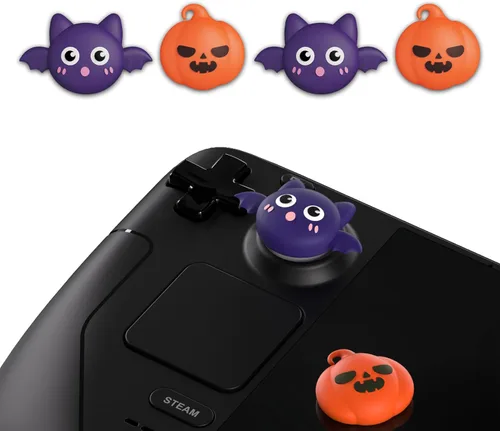 Vista 2 de PlayVital Thumb Grip Caps for Steam Deck LCD, Silicone Thumbsticks Grips Joystick Caps for Steam Deck OLED - Halloween Pumpkin Bat