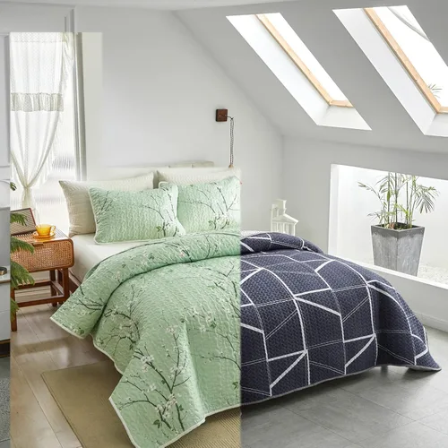 Vista 17 de Juego de edredón reversible de 2 piezas, cuadriculado blanco y gris, tamaño individual 68 x 86 pulgadas, suave microfibra ligera, colcha de verano