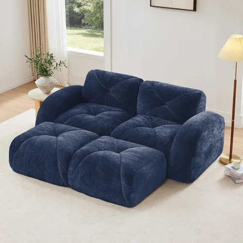 Vista 57 de Sofás seccionales negros para sala de estar, sofá de tela de terciopelo, sofá modular sin montaje, sofá modular de nube con 2 otomanas, juego
