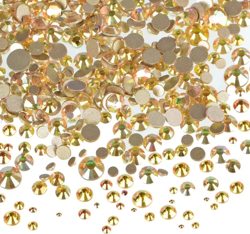 AD Beads 1440 diamantes de imitación dorados de calidad inferior de cristal con parte trasera plana, gemas de cristal redondas, tamaño mixto, sin
