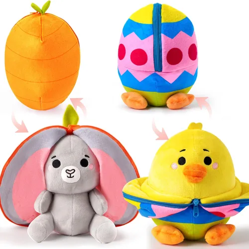 JOYIN 2 piezas de peluche de Pascua de conejito escondido de conejo, peluche de ala de conejo con cremallera, almohada de huevo de zanahoria para