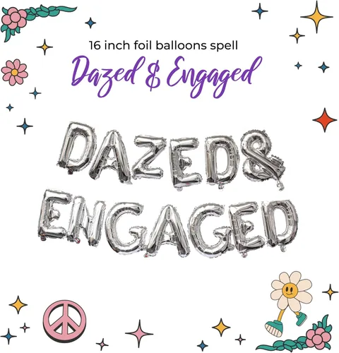 Vista 3 de Decoraciones de despedida de soltera aturdida y comprometida, decoraciones para despedida de soltera retro I Incluye globo aturdido y comprometido