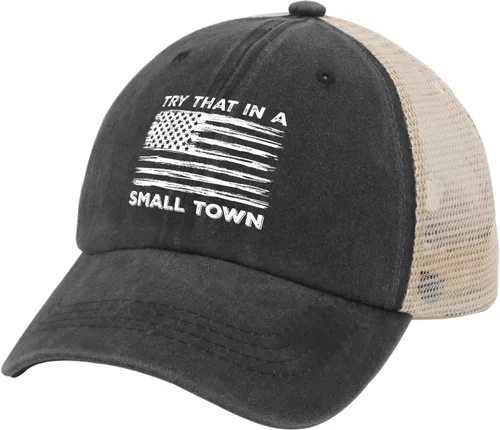 Vista 4 de Hat Try That in Small Towns Trucker Hat Men Funny Mesh Cap for Summer