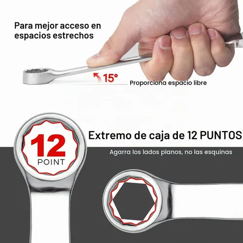 Vista 4 de MAXPOWER - Llave combinada de 0.669 in, llaves de grado industrial con acero al cromo vanadio, acabado arenado, forjado tratado térmicamente, SAE