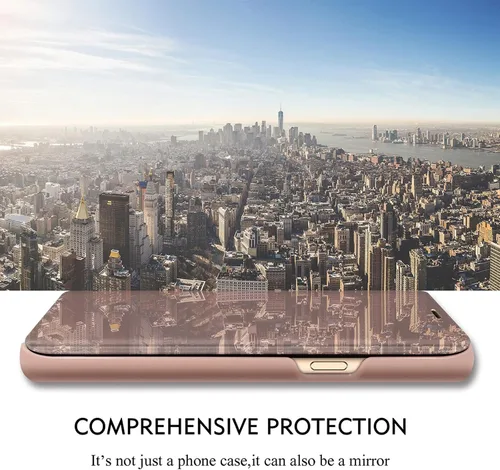 Vista 2 de Note 20 Ultra - Funda de piel para Samsung Galaxy Note20 Ultra 5G, delgada, transparente, espejo de maquillaje, con función atril, funda protectora