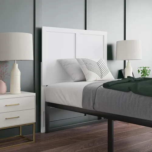 Vista 12 de EMMA + OLIVER Omar Cabecera de madera tamaño individual, cabecera de dos paneles en color marrón oscuro