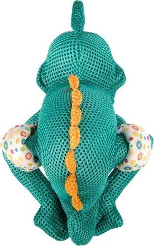 Vista 2 de goDog Juguete chirriante de malla doble para perro Amphibianz Chameleon, color verde azulado, grande