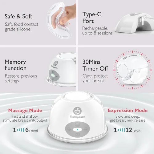 Vista 7 de Extractor de leche manos libres, extractor de leche con aplicación, extractor de leche manos libres inalámbrico, extractor de leche portátil