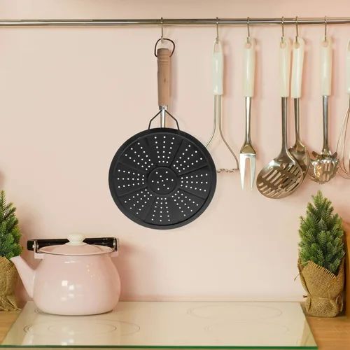 Vista 2 de Luxshiny Quemador de inducción Reductor de difusor de calor Placa de hierro fundido con mango de madera Almohadilla de aislamiento para estufas