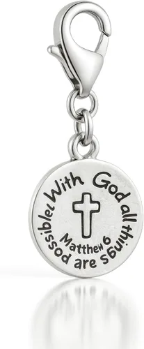 Sexy Sparkles Pulsera cristiana "With God All Things Are Possible" con dije de cruz Joyería de fe en tono plateado con cierre de langosta para