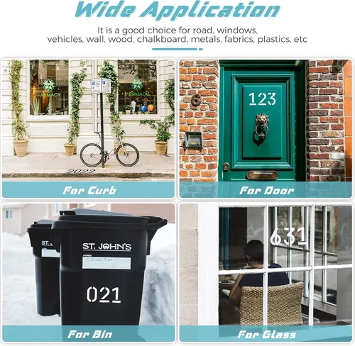 Vista 6 de Tenare Kit de 44 plantillas de bordillo de números de 4 pulgadas con 40 plantillas de plástico reutilizables de números de 0 a 9, cinta adhesiva, 3