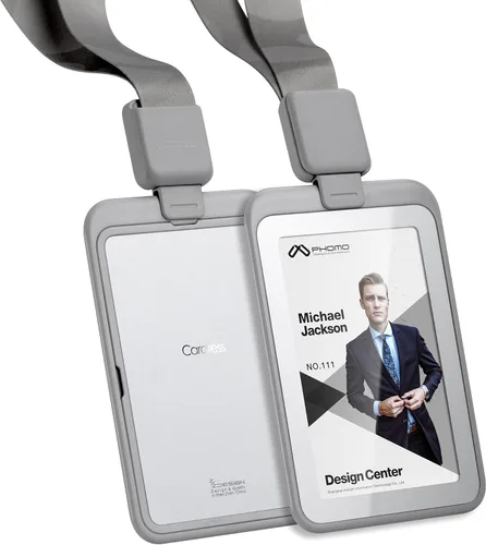 Vista 8 de Phomo Portatarjetas de identificación autoretráctiles con clip de carrete de mosquetón y cordón para insignia, soporte para tarjetas de Negro