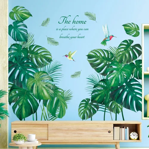 DECOWALL SG2-2210 - Calcomanías de pared de hojas tropicales para plantas, hojas verdes de palmera, para dormitorio, oficina, sala de estar,