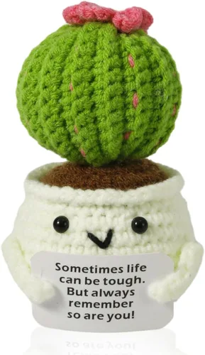 NQEUEPN Cactus Positivo de Ganchillo, Juguete de Cactus Tejido a Mano Lindo y Divertido Papa Emocional Positiva Muñeca de Vida Adornos Regalos con