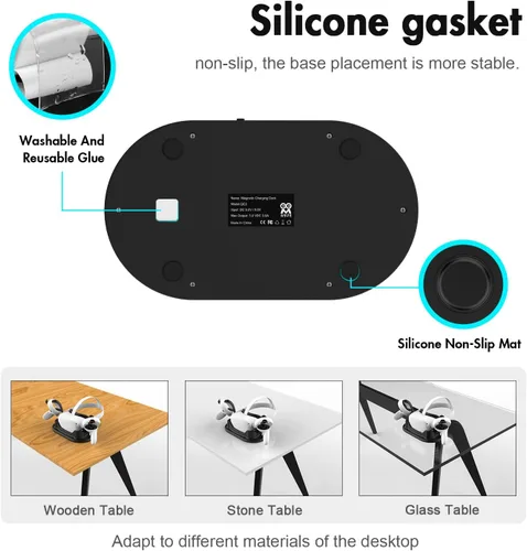 Vista 6 de AMVR Charging Dock for Oculus Quest 2, Headset Display Stand and Touch Controllers Mount Station Holder, with USB-C Charging Cable (Black)