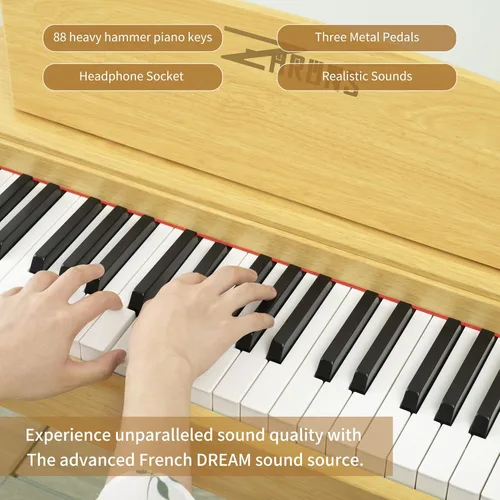 Vista 4 de ZHRUNS Piano digital con peso de 88 teclas, escritorio de madera de tamaño completo, piano eléctrico como para escritorio o tocador, con triple