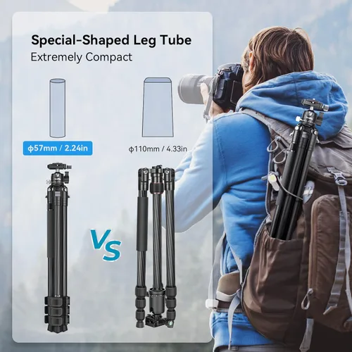 Vista 2 de SmallRig AP-10 Trípode de fibra de carbono, trípode ligero de 52.4 pulgadas para cámara compacta con monopie desmontable, cabezal de bola de 360°