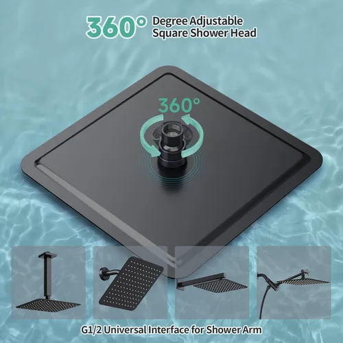 Vista 6 de SR SUN RISE Cabezal de ducha de lluvia de 10 pulgadas, cabezal de ducha de lluvia de alta presión de acero inoxidable 304 negro mate