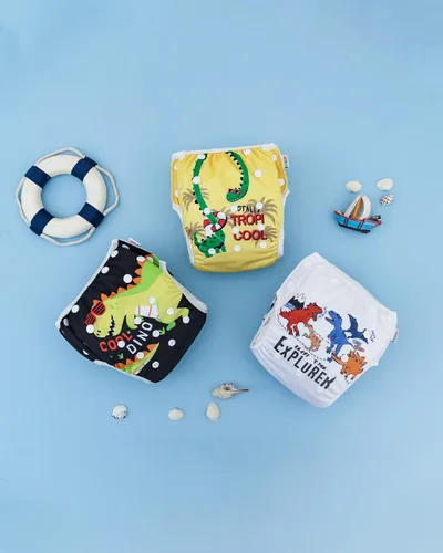 Vista 95 de Alva, Pañales de bebé para nadar, paquete de 2 unidades, talle único, reutilizable, lavable y ajustable de 0 a 36 meses. Tamaño de 10 a 40 lbs