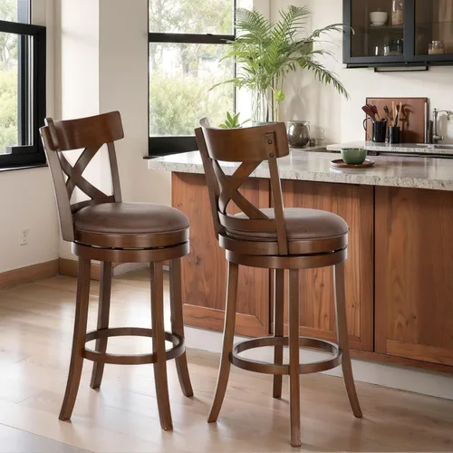 Vista 14 de Sophia & William Swivel Counter Height Bar Stools Set of 2, 26 Inch Faux Leather Barstools with Backrest & Solid Wood Legs, Brown Kitchen Counter