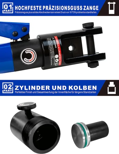 Vista 5 de AMZCNC herramienta de crimpado de terminales de cable de batería de alambre hidráulico azul de 16 toneladas con troqueles estándar de cable EE. UU.