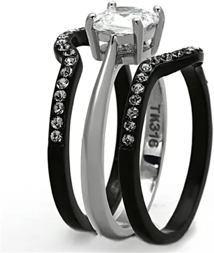 Vista 6 de Marimor Jewelry His and Hers 4 Piece Black Stainless Steel Wedding Engagement Ring and Classic Band Set