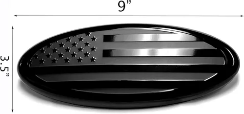 Vista 2 de Emblema de 9 pulgadas para parrilla delantera y puerta trasera de la bandera estadounidense negra, placa de identificación ovalada de 9 x 3.5