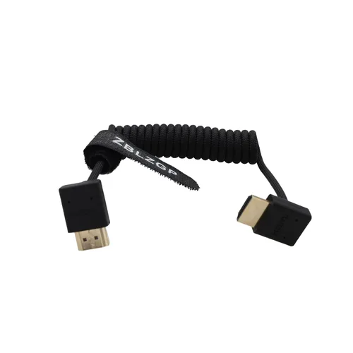 Vista 49 de Cable HDMI en espiral 8K ángulo derecho izquierdo tipo A HDMI 2.1 Cable para cámaras Sony Canon R5 Nikon Blackmagic Pocket Cinema
