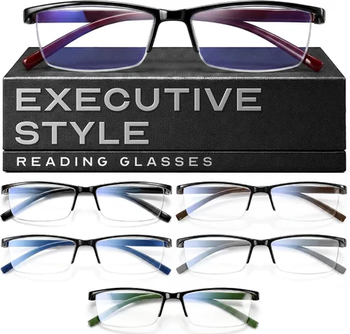 Vista 10 de Gaoye Lentes de lectura de estilo ejecutivo para hombre, lectores duraderos con filtro de luz azul, ajuste cómodo con marcos TR90 2negro