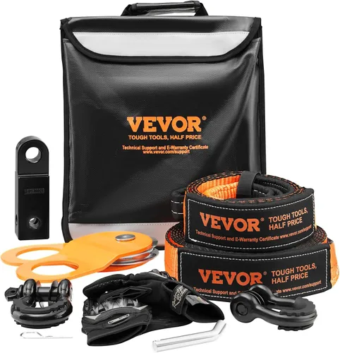 Vista 10 de VEVOR Kit de recuperación todoterreno, correas de remolque de 3 pulgadas x 30 pies, resistentes con ganchos, kit de correa de remolque